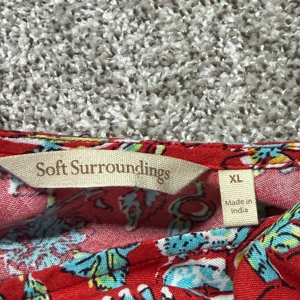Soft Surroundings XL Kara Maxi Midi Dress Tiered Floral Red Teal - Picture 9 of 12
